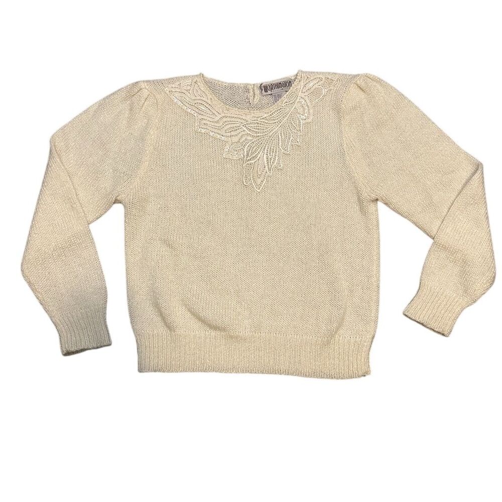 Vintage Worthington Ivory Puff Sleeve Sweater Women's L Pullover‎ Knit